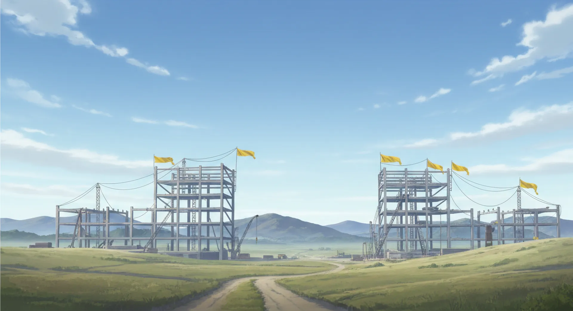 目の前には見渡すかぎりの平野と、組み上がりかけの倉庫