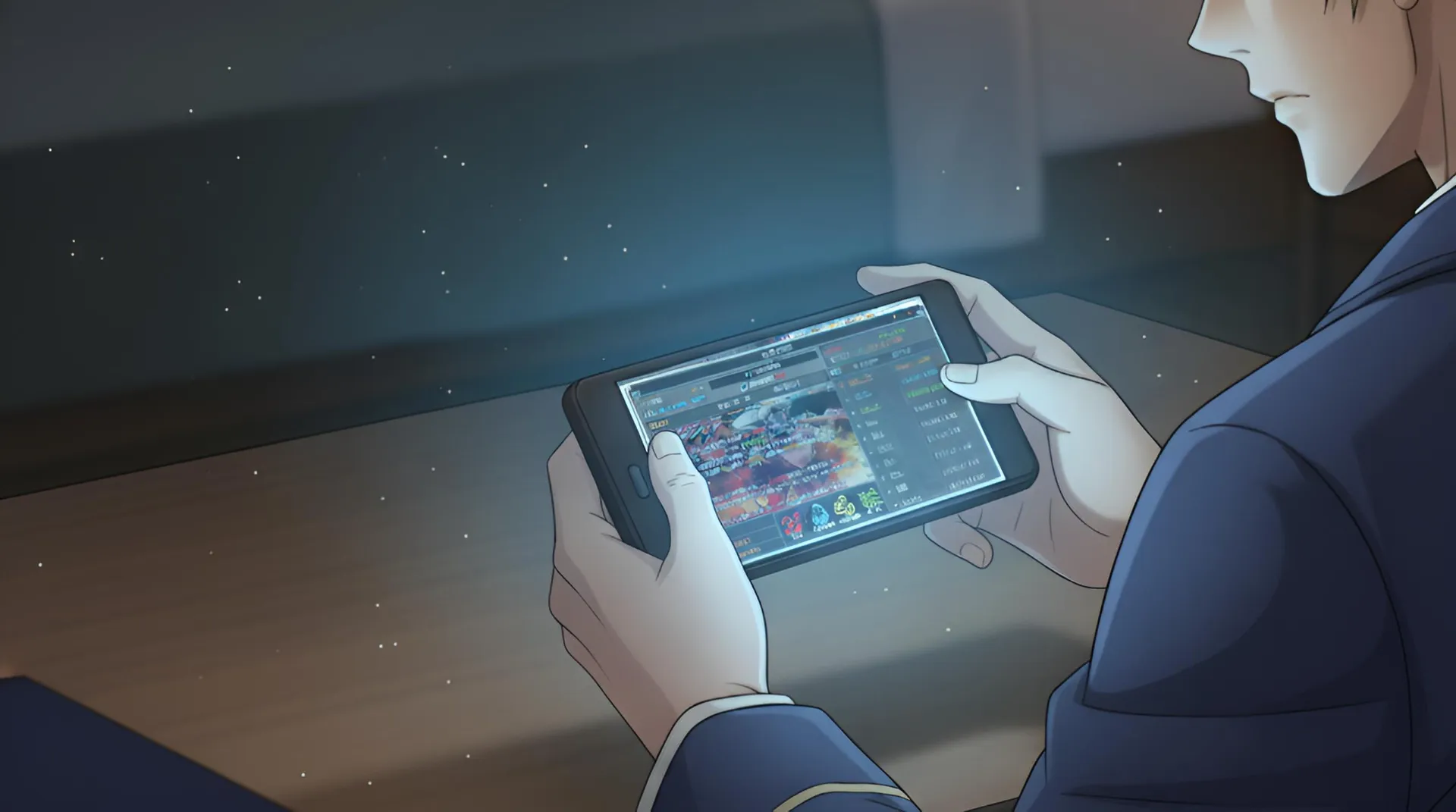 ラムリーザが、ネットゲームでレイドバトルに参加する場面