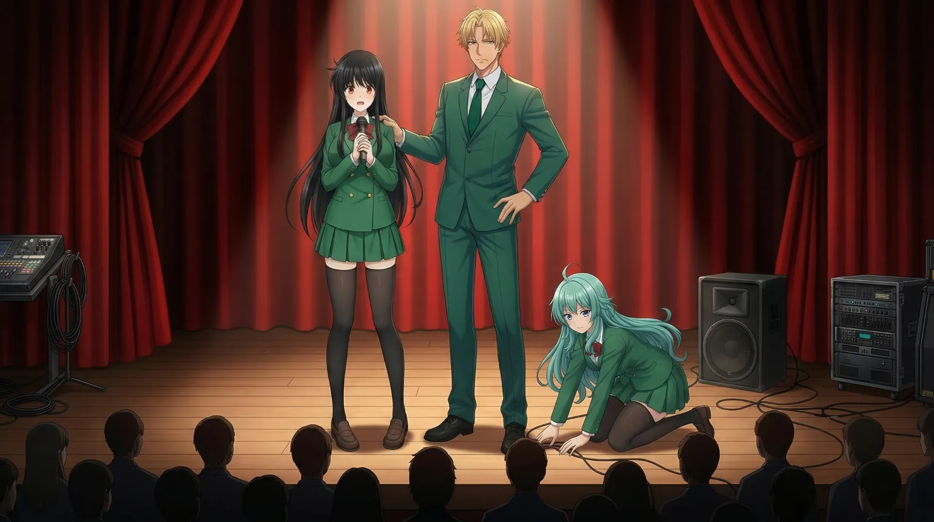 ソニアが、シャングリラ・ナイト・フィーバーのステージへ飛び出してきて転ぶ場面