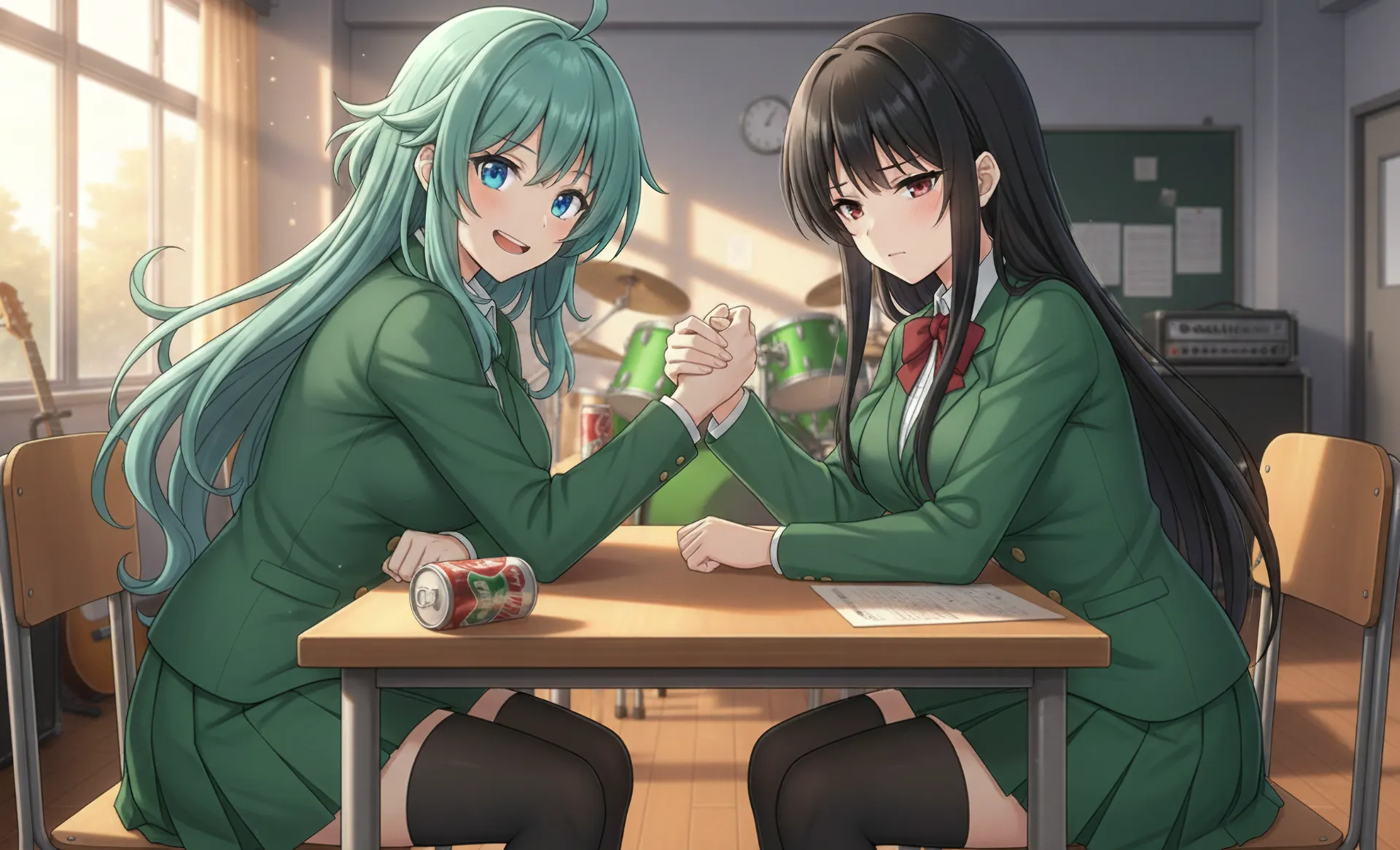 ソニアとリリスが、腕相撲をする場面