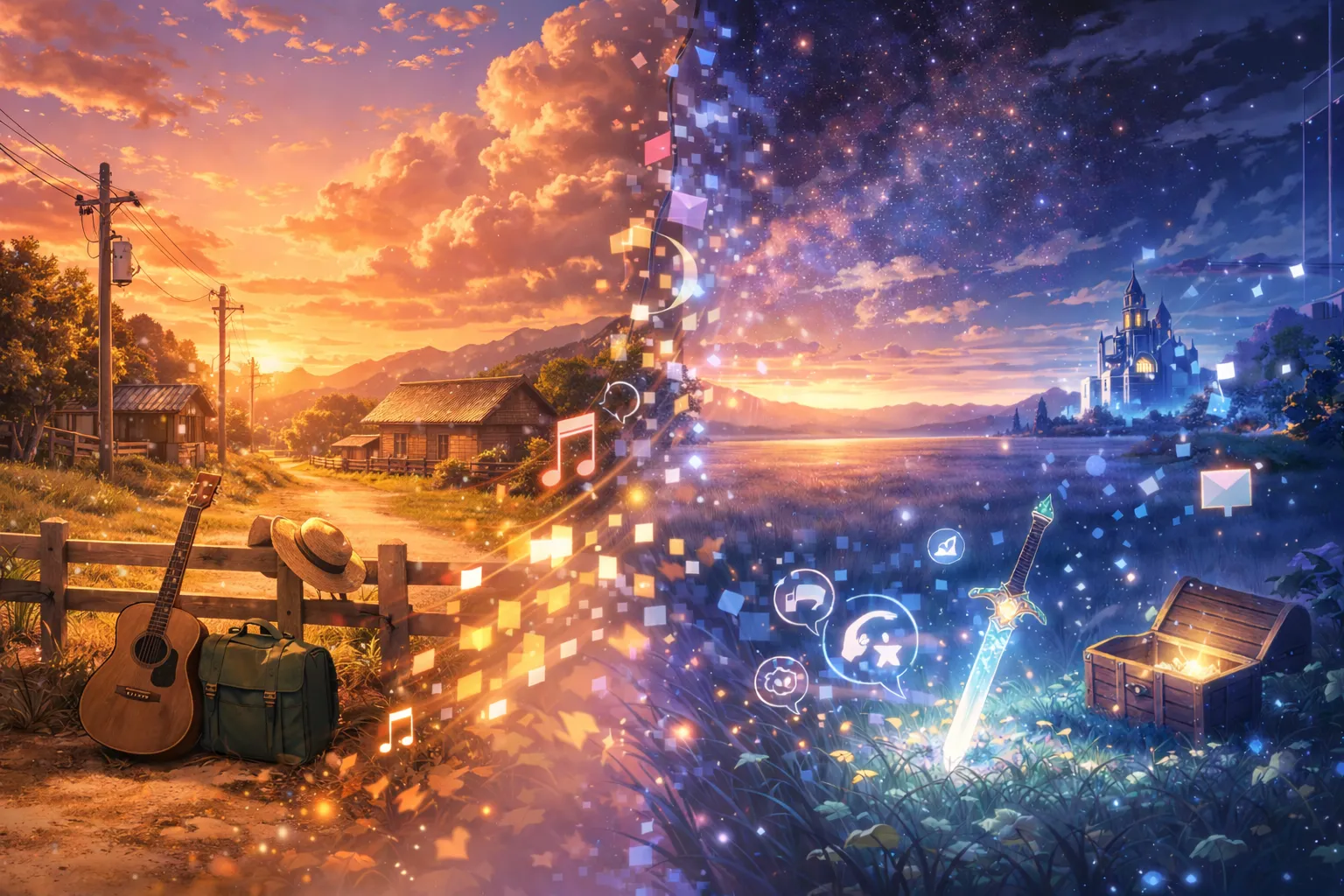 夕暮れとデジタル世界の交差点。