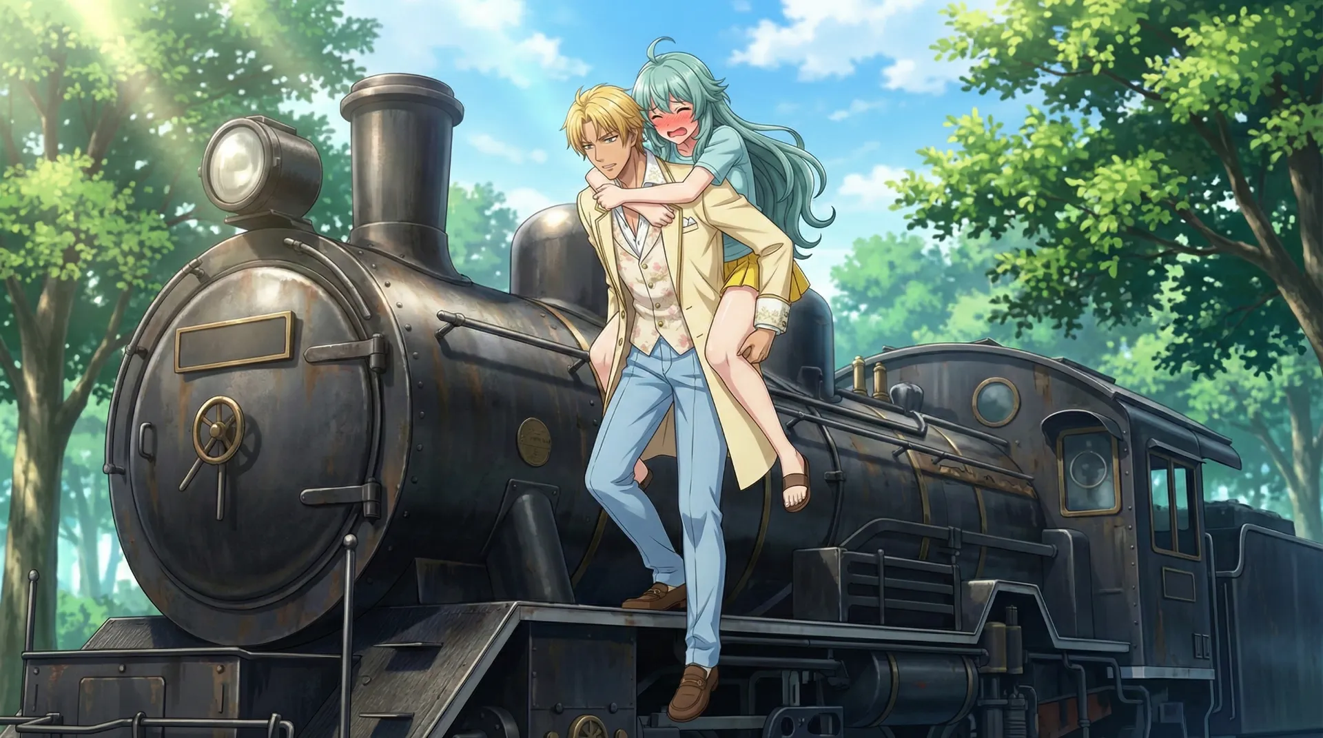 ソニアが汽車から降りられなくなり、ラムリーザにおぶってもらって降りる場面