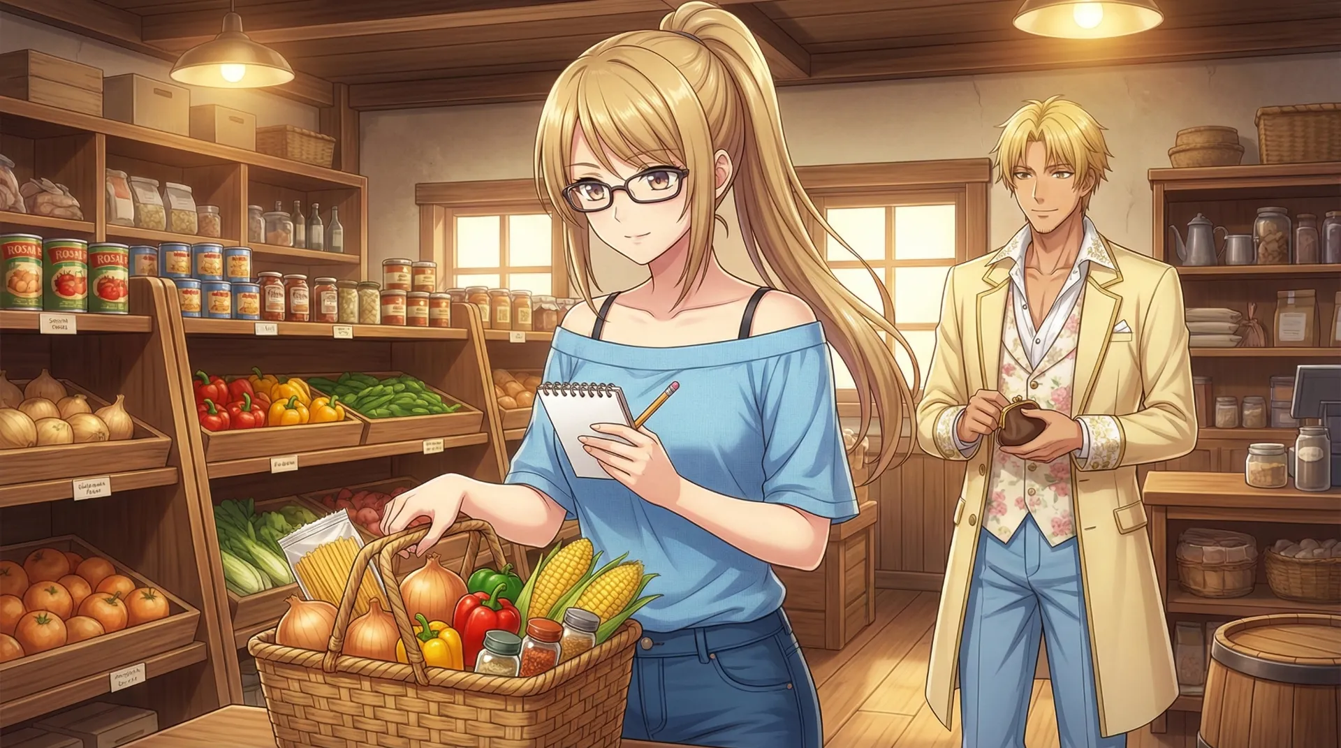 ロザリーンが、キャンプに持っていく食材を選んでいる場面