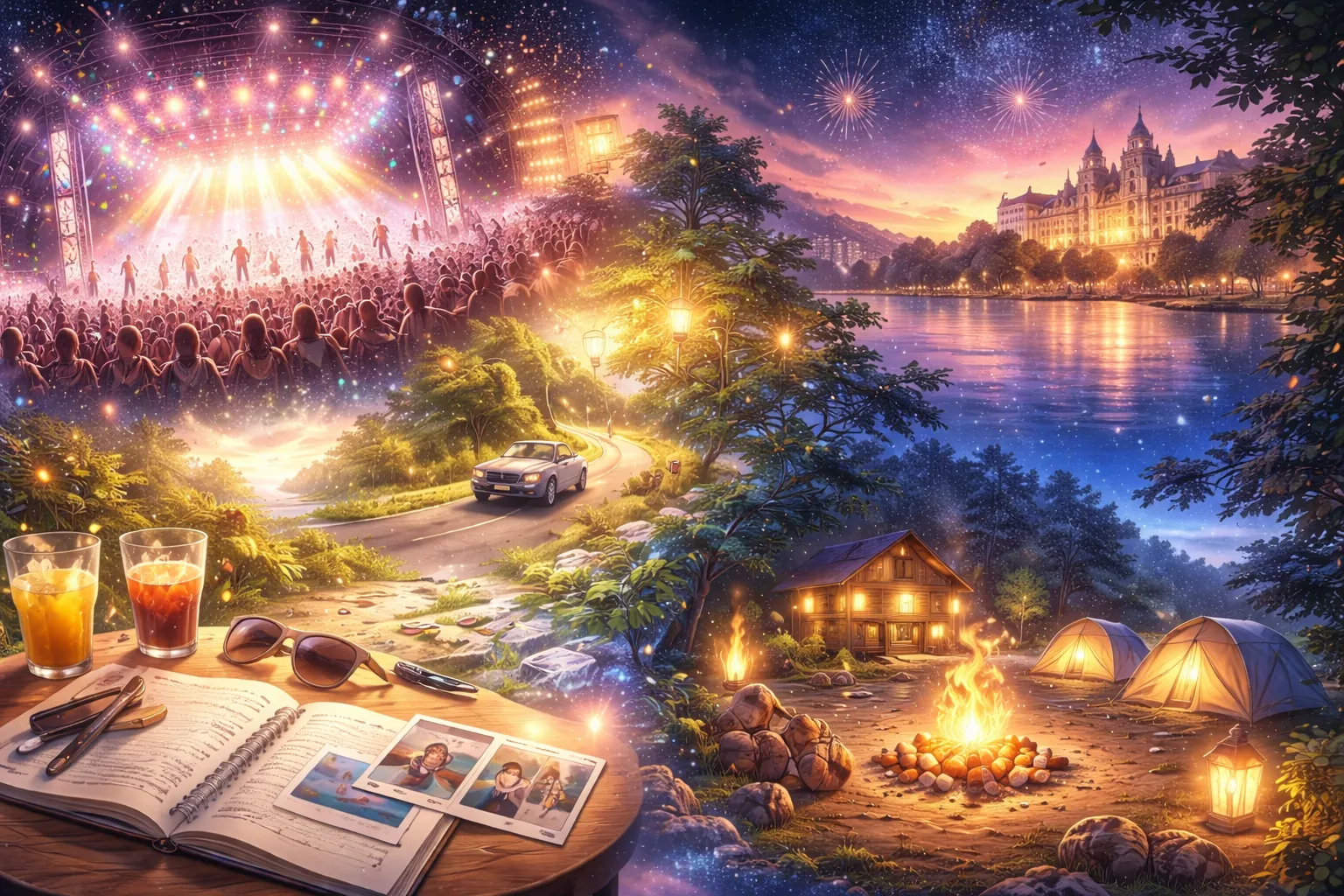 夏の音楽と旅行の冒険。