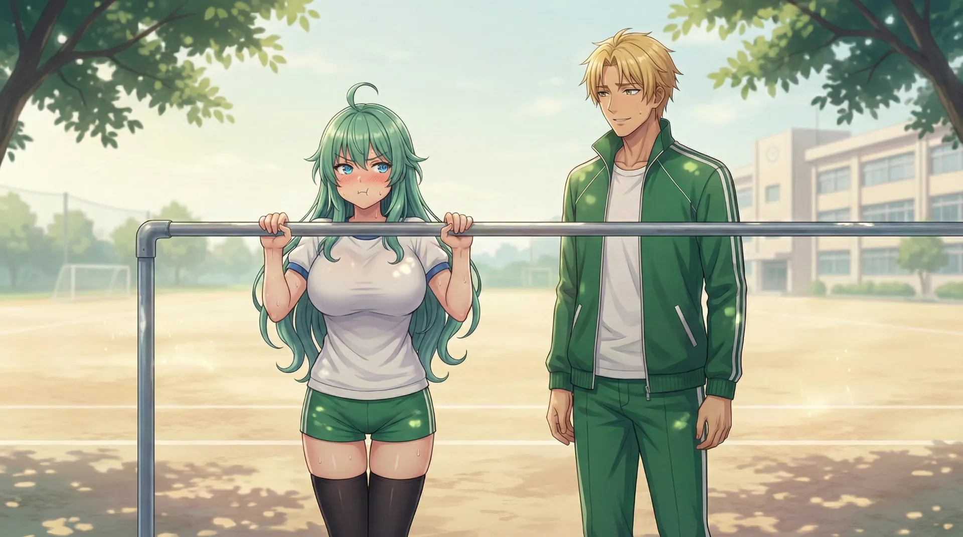 懸垂の勝負で、ソニアがラムリーザに負けて不機嫌になる場面