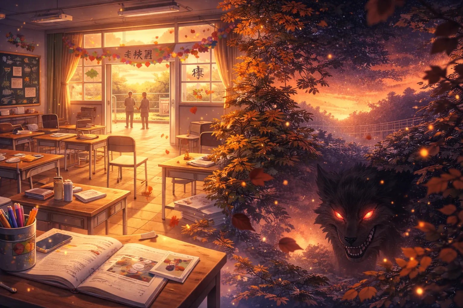 秋の教室と謎の影